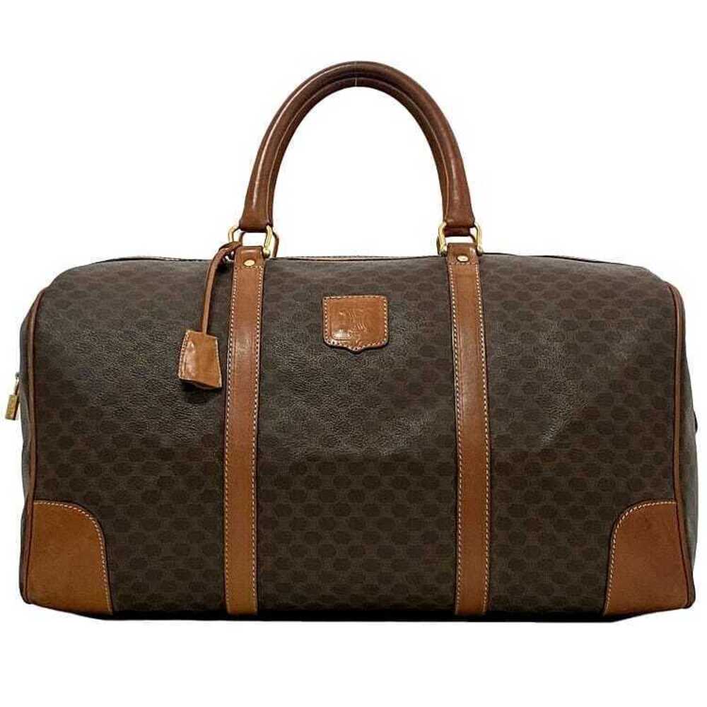 Celine Boston Bag Brown Macadam Travel Leather Logo All over Zipper Plate